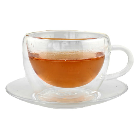 Double Walled Glass Tea Cup & Saucer