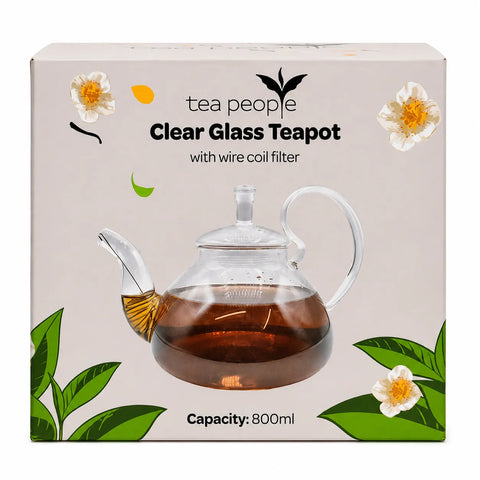 800ml Clear Glass teapot with wire coil filter