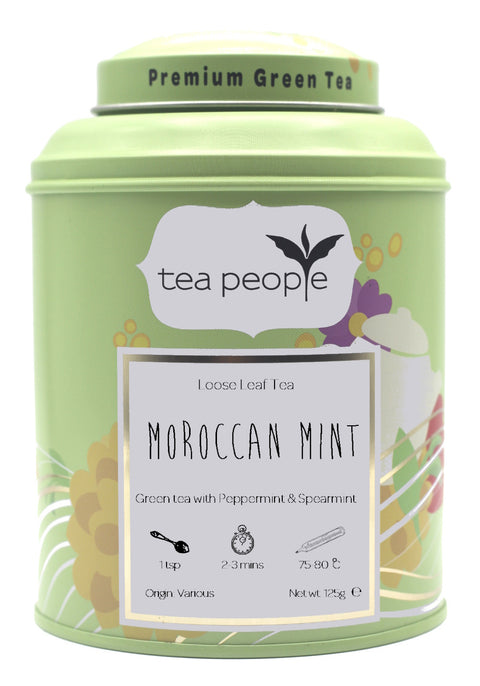 125g Tin of Moroccan Mint loose green tea with minty sweet flavour