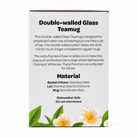 Double Walled Glass Tea Mug with Infuser- Black