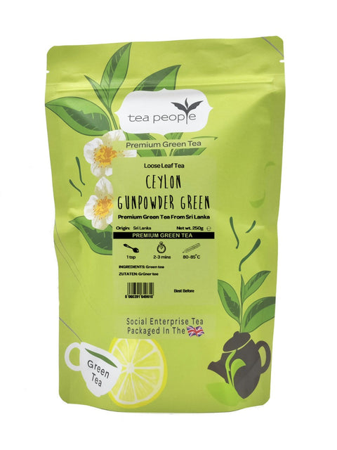 Ceylon Gunpowder Green Tea, 250g, with vegetal, earthy, and misty flavours