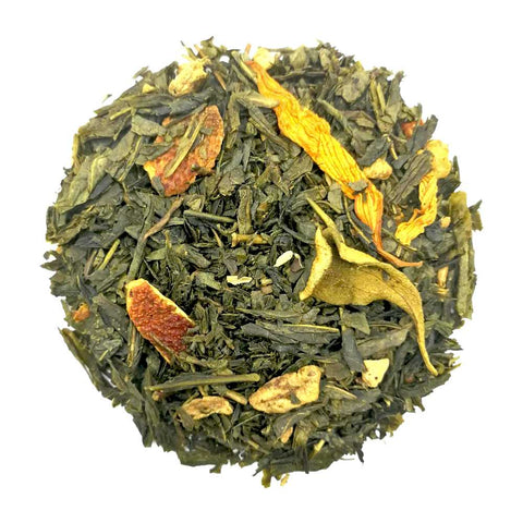 Loose lemon green tea with a comforting blend of light green Sencha tea, zesty lemon, and subtle ginger notes